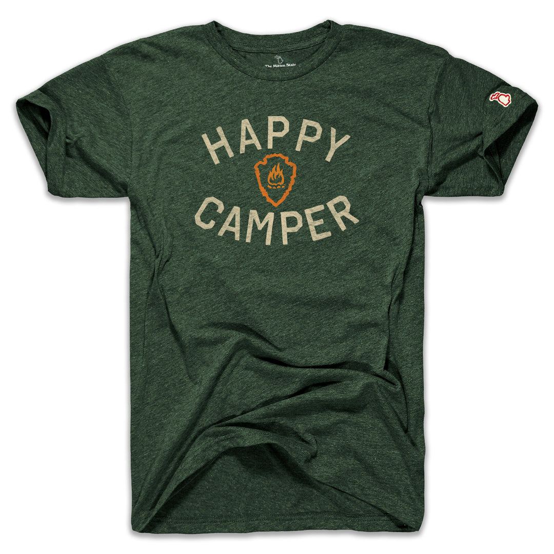 t shirt camper HAPPY CAMPER (UNISEX) HEATHER DARK GREEN / XL